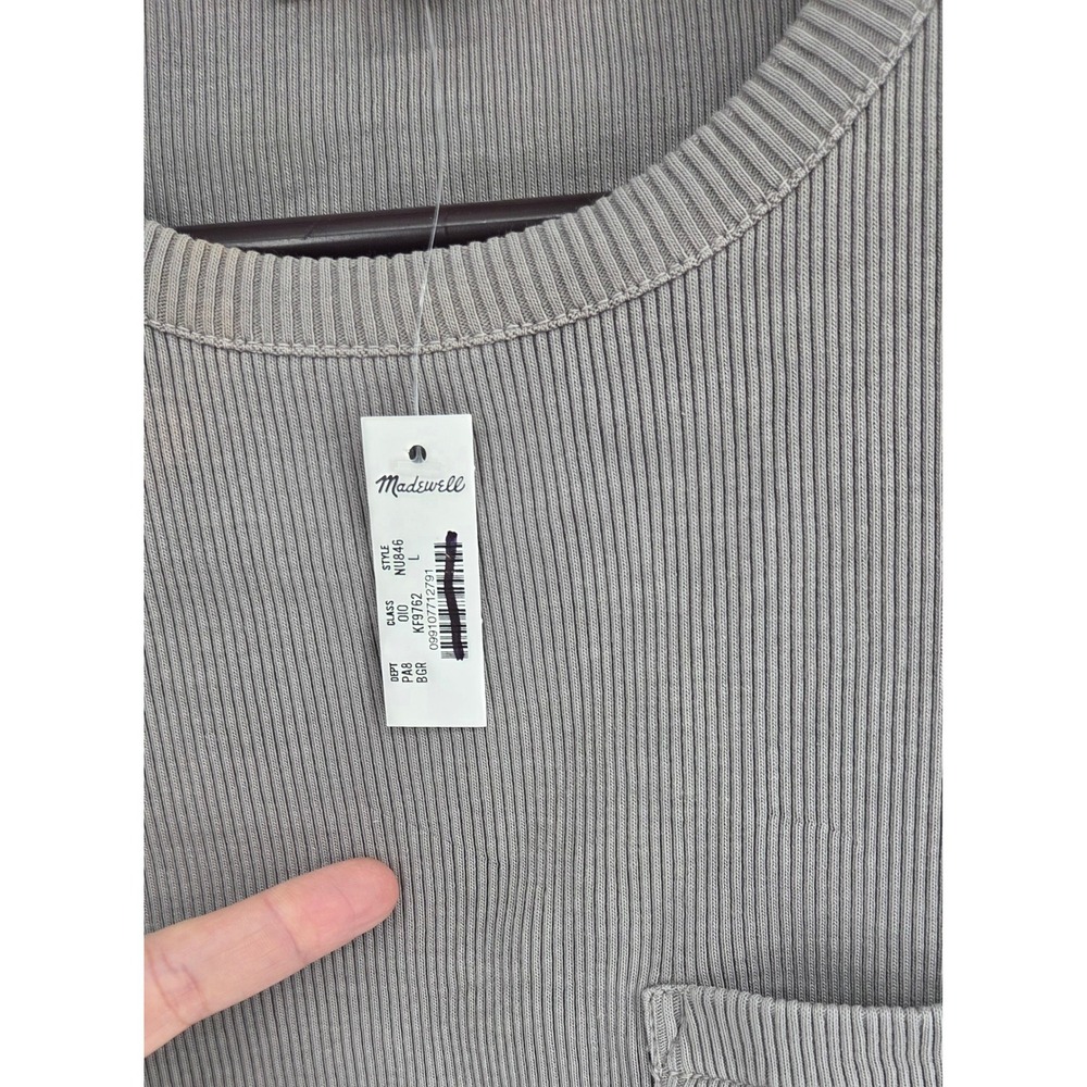 NWT Madewell Garment-Dyed Ribbed Crewneck Pocket Tee Large Burnished Grey - Picture 10 of 11